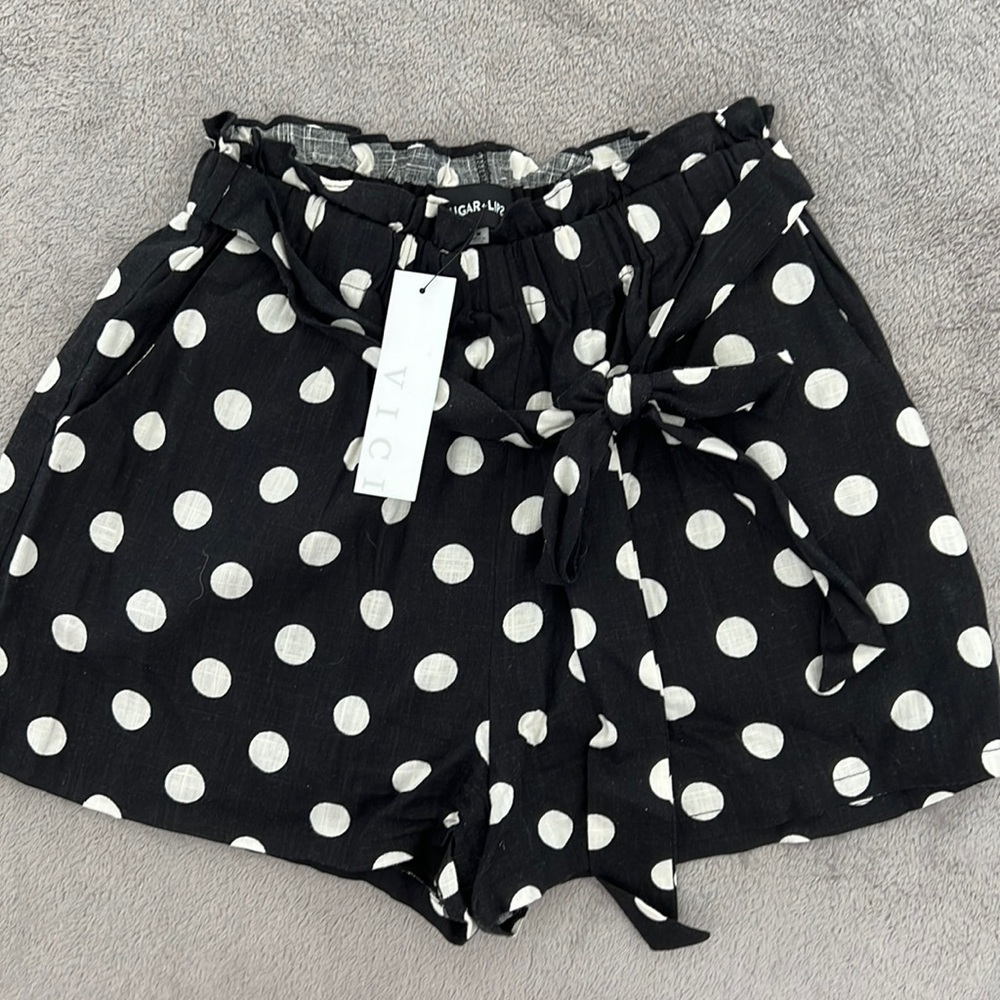 VICI Collection Black and White Polka Dot Shorts